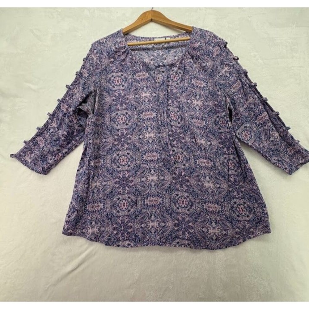 Women's Kim Rogers Size 1X Paisley Tunic Top Purple Long Sleeve